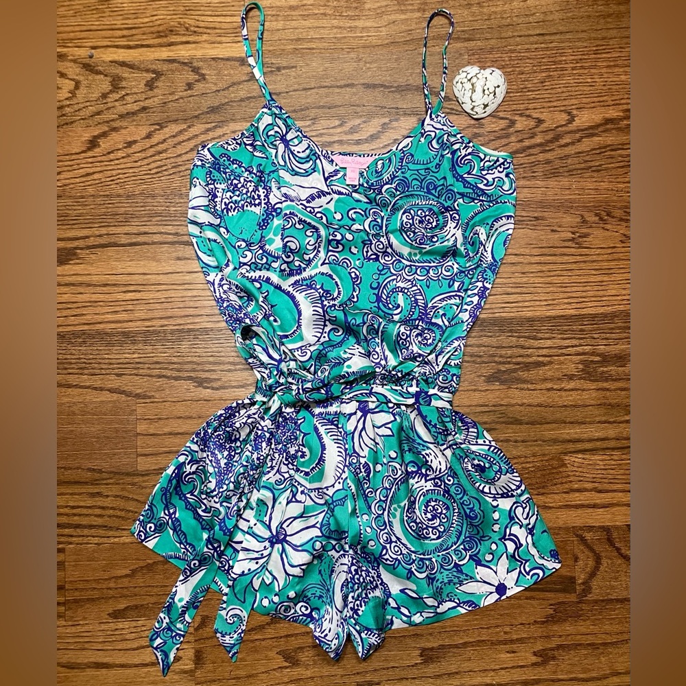 Lilly Pulitzer Deanna Satin Adjustable Romper in Montauk Paisley Print Size XS